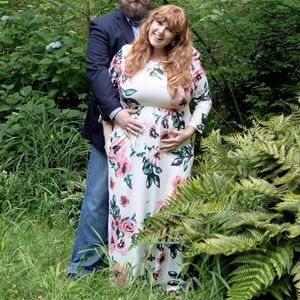 LiMiCao Women's Tall Crewneck Floral 3/4 Sleeve Maxi Dress, White, XX-Large